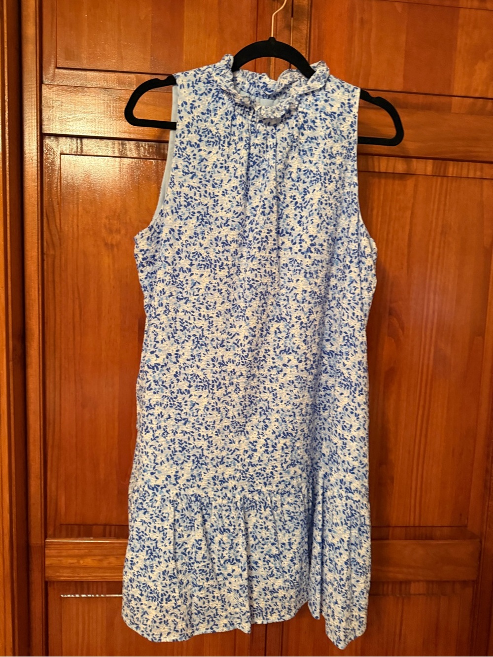 THML Sleeveless Blue Floral Ruffle-Hem Mini Dress - Picture 3 of 6